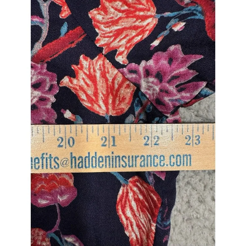 Lucky Brand Womens Blouse XL Dark Blue Red Pink Floral Long Sleeve Tie‎ Front - Picture 7 of 12